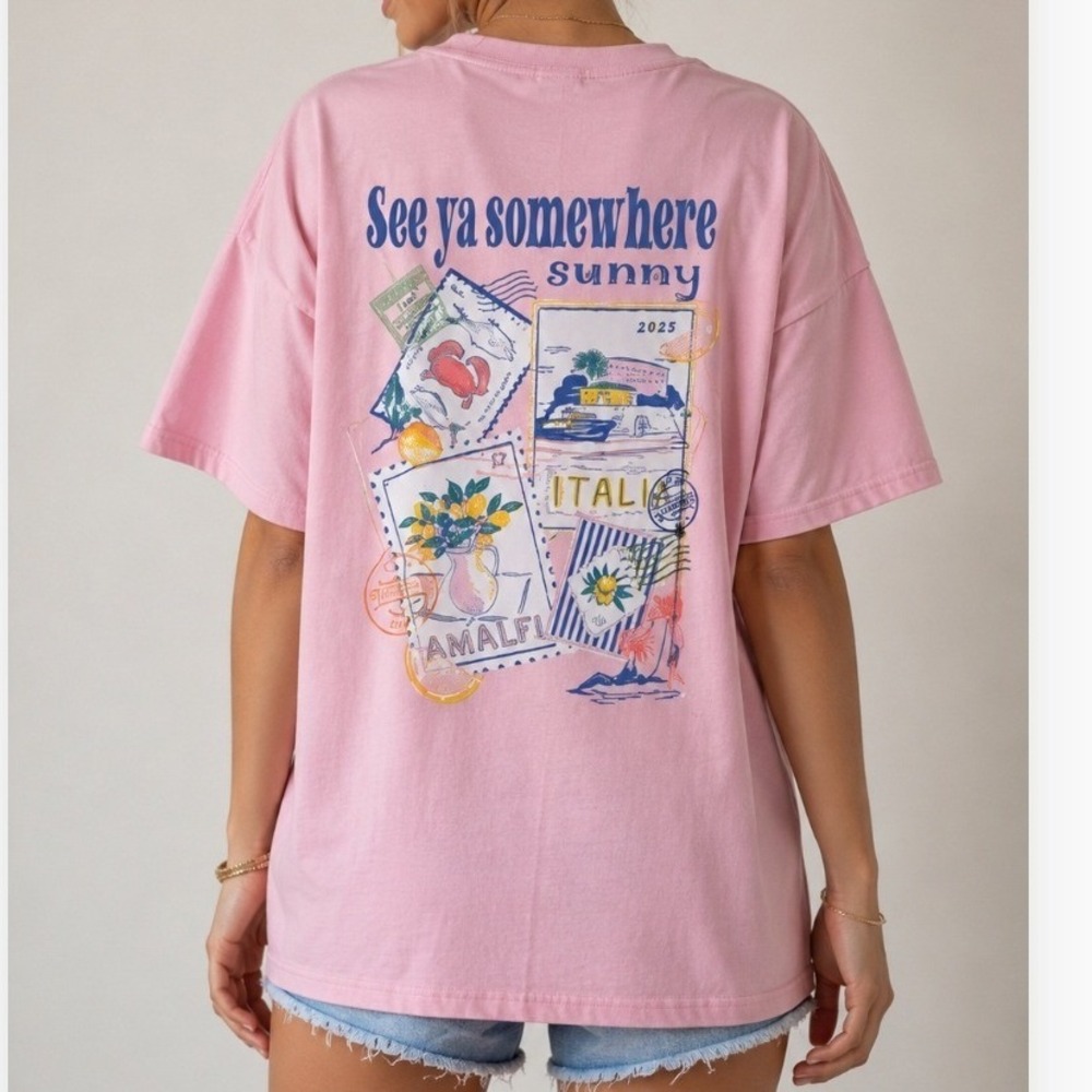 Sweet Claire T-Shirt S/M Pink See Ya Somewhere Sunny Graphic bin zz